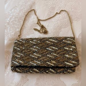 Chic Beaded Gold and Black Clutch